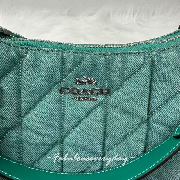 Coach Teri Shoulder Bag Crossbody In Quilted Denim/Green CBG86 NWT - Picture 10 of 11